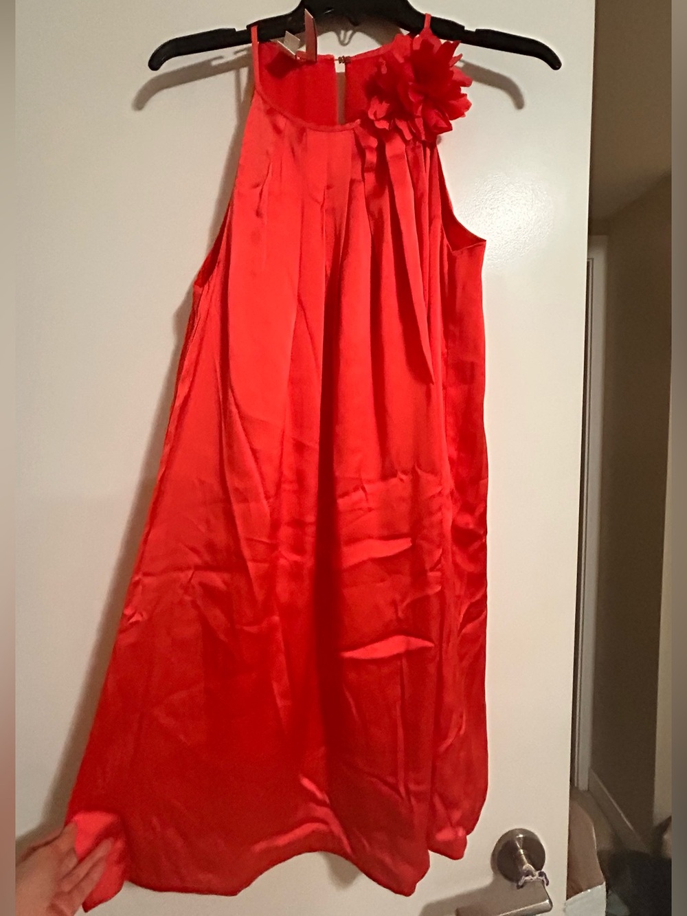 Mango Vibrant Coral One-Shoulder Shift Dress with Floral Detail